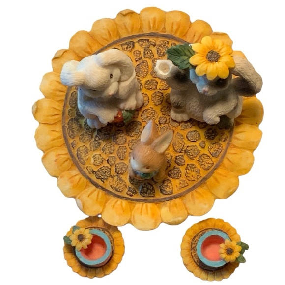 Vintage Tea Set Young’s 1996 Miniature Bunny Sunflower Tray 1996 Retro 8 Pieces - Picture 6 of 16